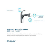 Elkay LKGT1042NK Gourmet Single Hole Bar Faucet Pull-out Spray and Lever Handle Brushed Nickel - The Sink Boutique