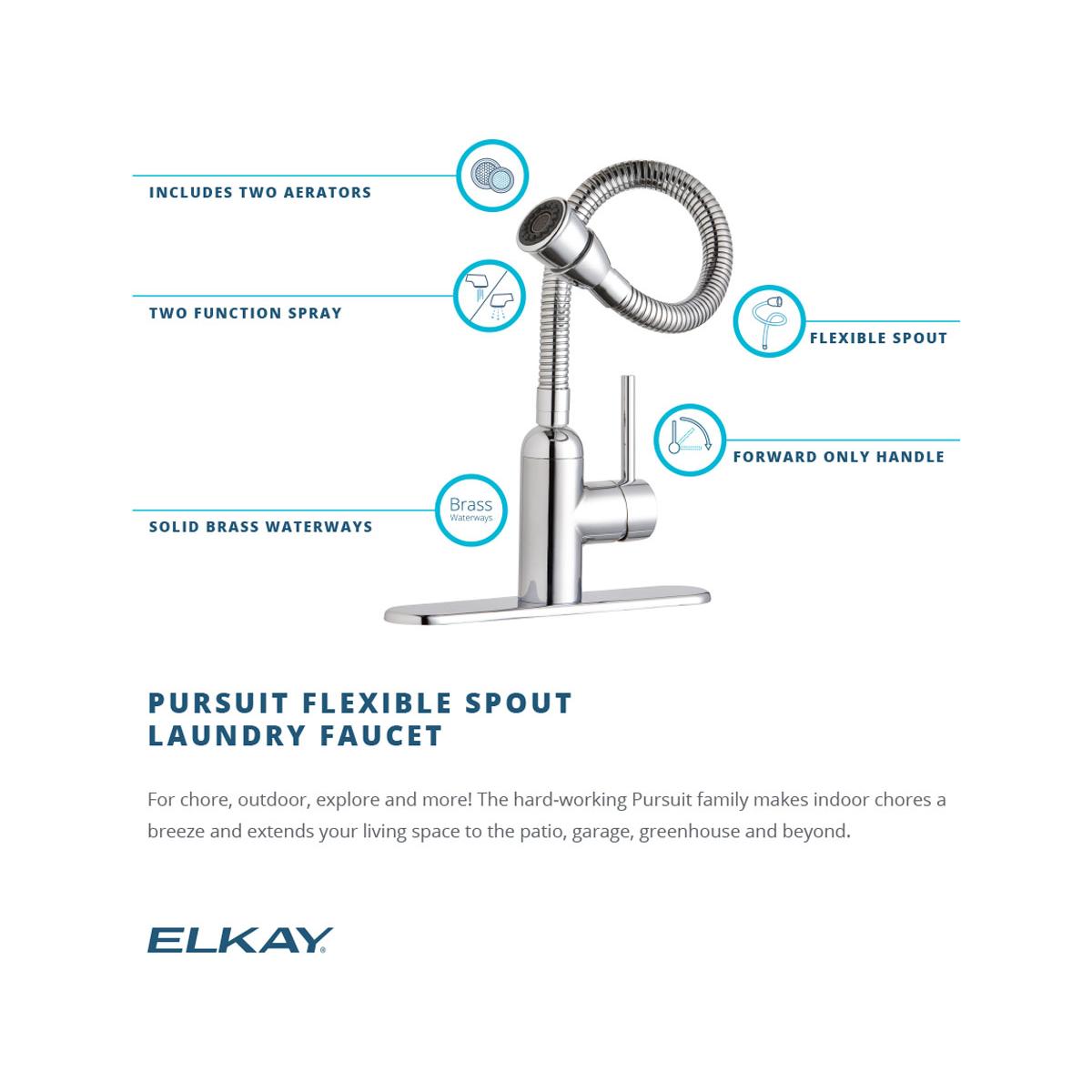 Elkay LK2500CR Pursuit Laundry/Utility Faucet with Flexible Spout Forward Only Lever Handle Chrome - The Sink Boutique