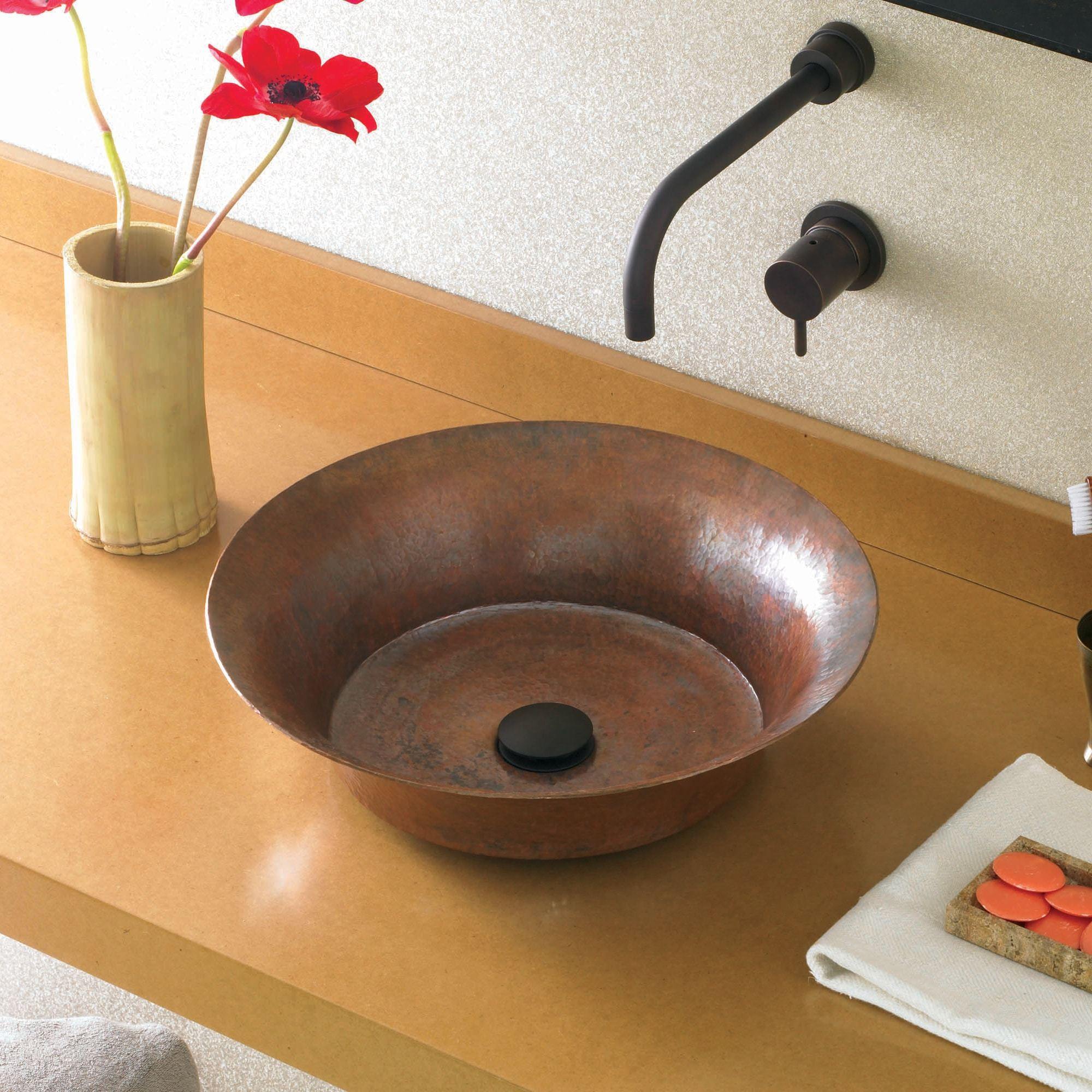 Native Trails Maestro 16" Round Copper Bathroom Sink, Tempered Copper, CPS371
