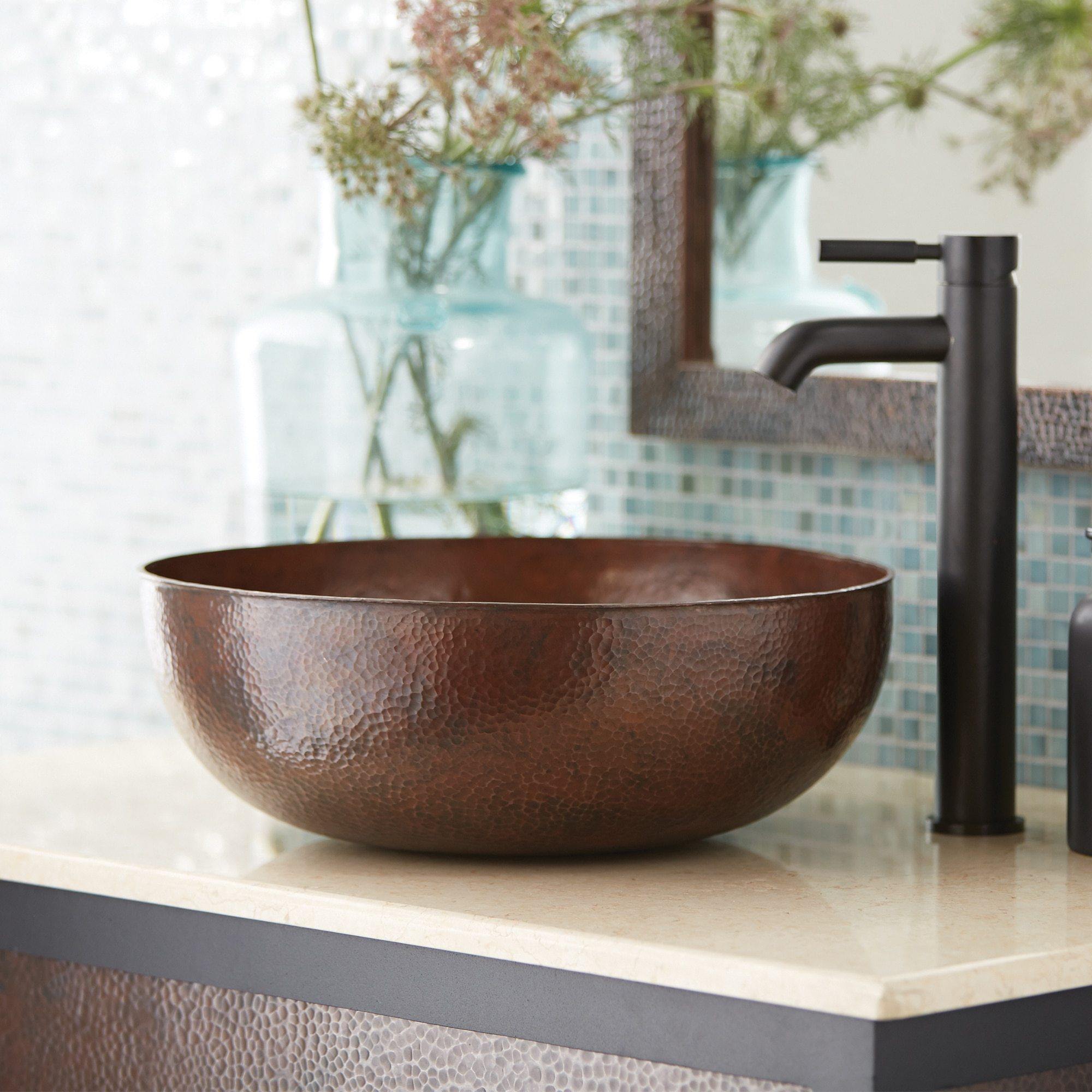 Native Trails Maestro 16" Round Copper Bathroom Sink, Antique Copper, CPS263