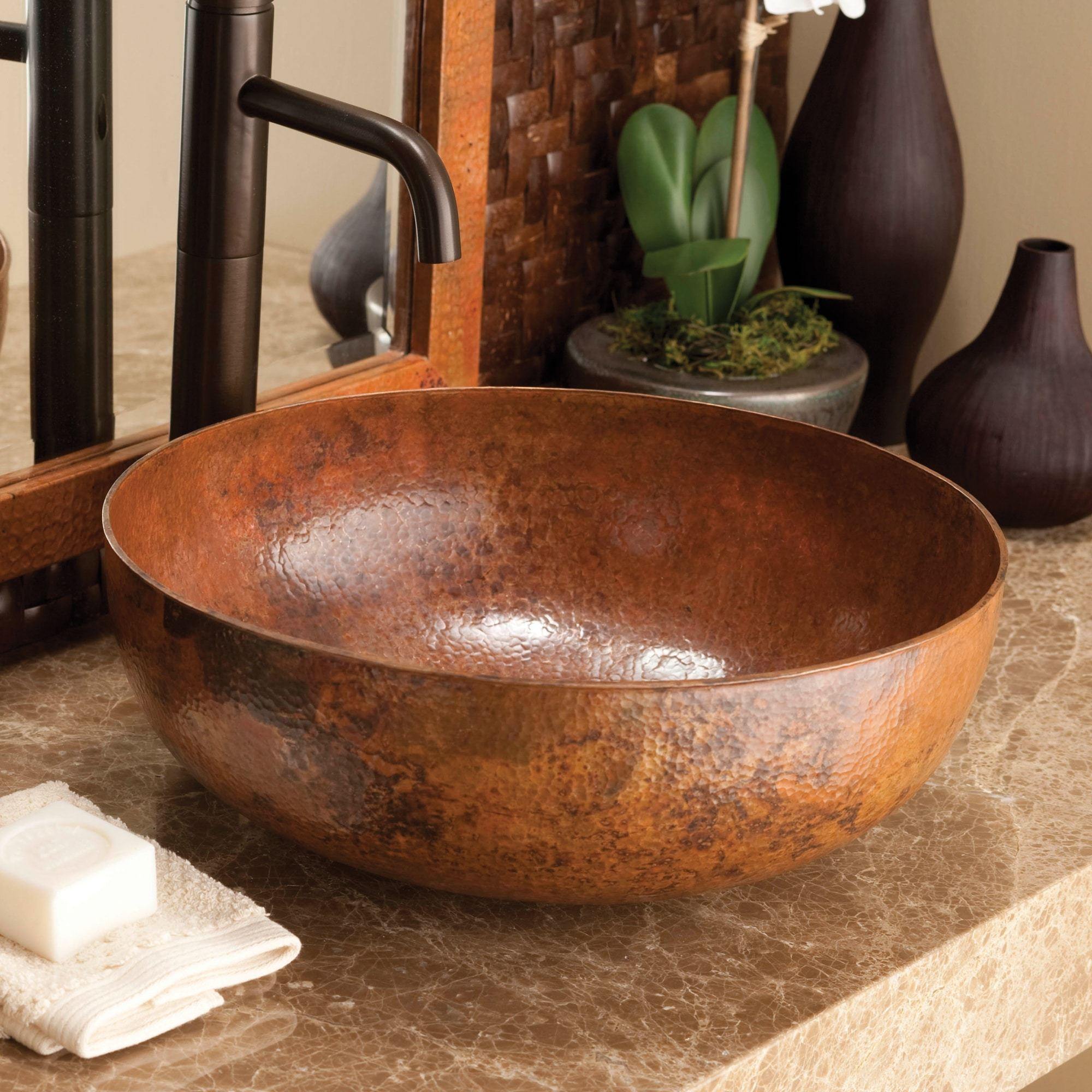 Native Trails Maestro 16" Round Copper Bathroom Sink, Tempered Copper, CPS363