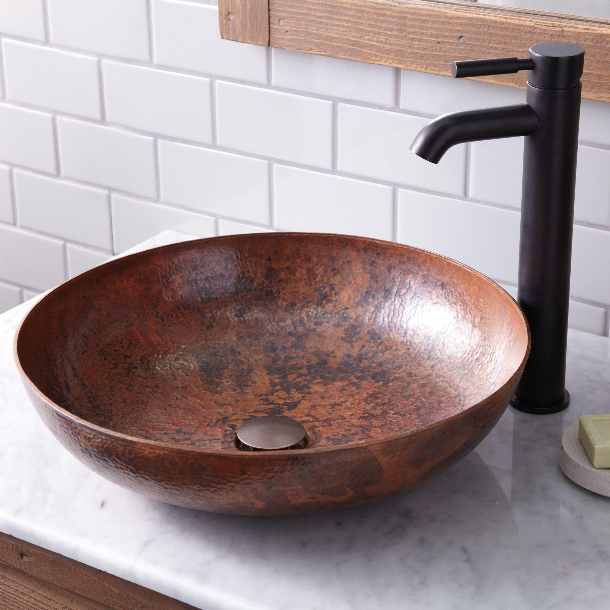 Native Trails Maestro 17" Round Copper Bathroom Sink, Tempered Copper, CPS384