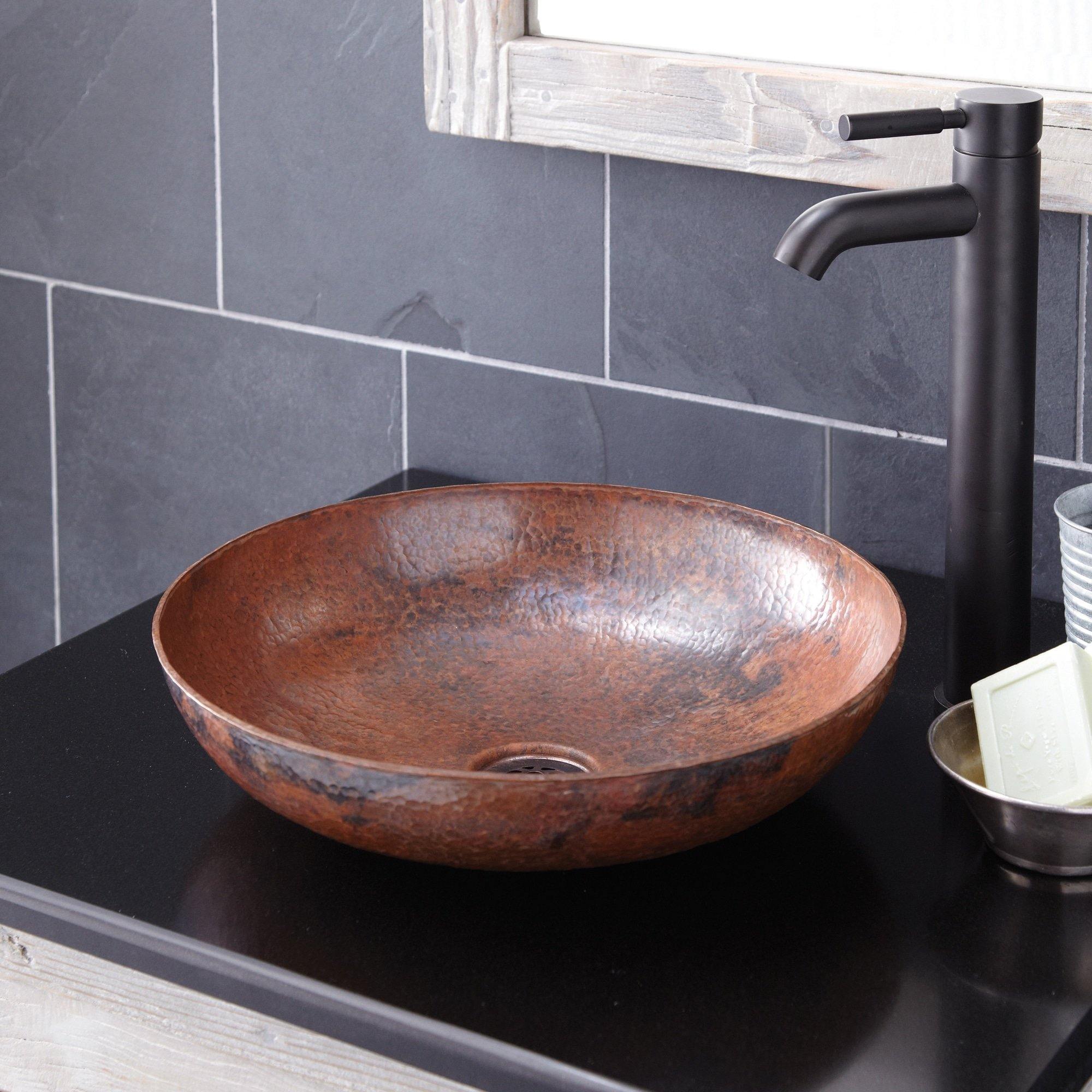 Native Trails Maestro 15" Round Copper Bathroom Sink, Tempered Copper, CPS383