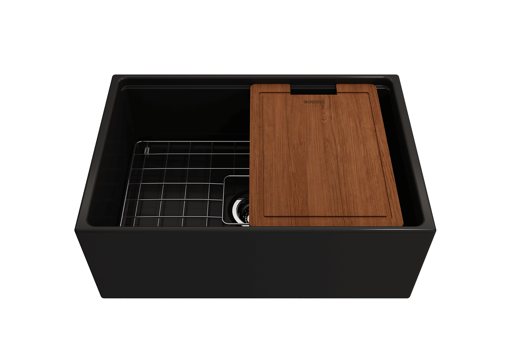BOCCHI Contempo 27" Fireclay Workstation Farmhouse Sink Kit with Accessories, Matte Black, 1628-004-0120
