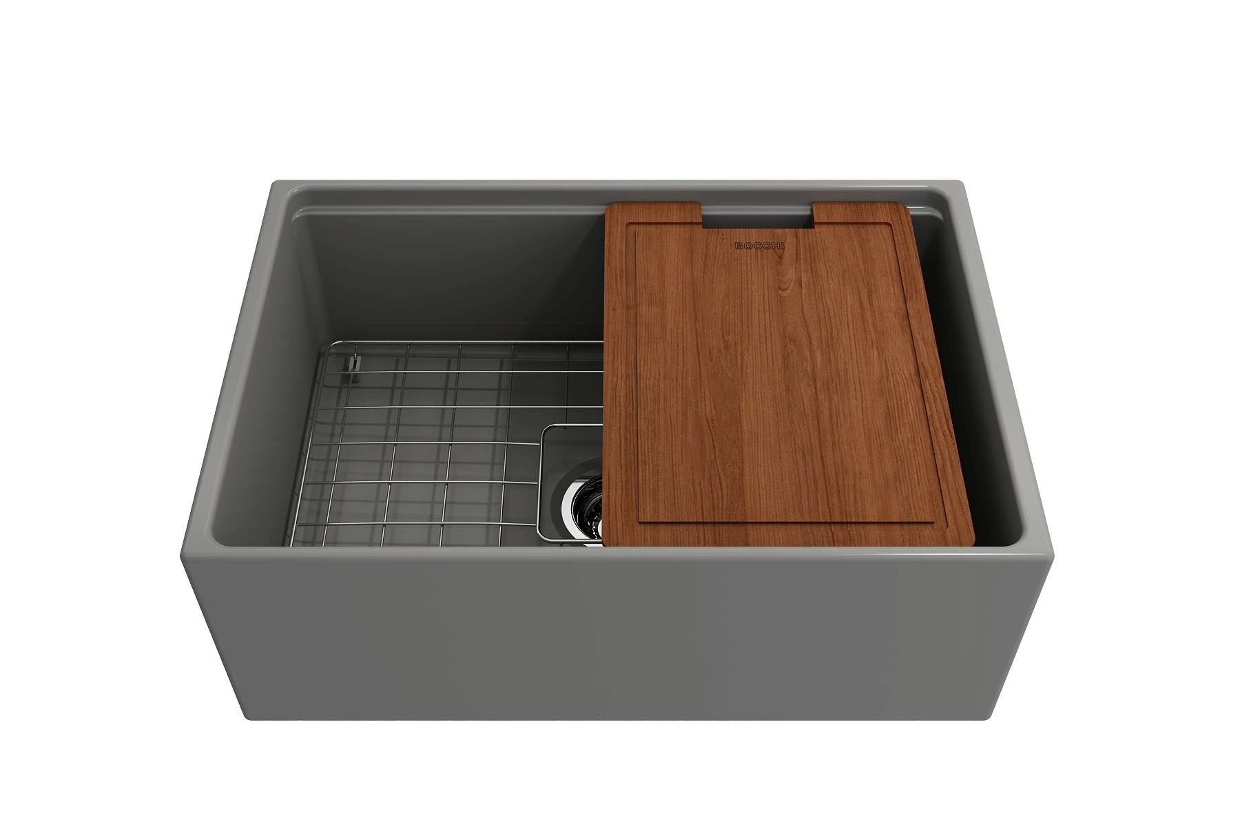 BOCCHI Contempo 27" Fireclay Workstation Farmhouse Sink Kit with Accessories, Matte Gray, 1628-006-0120