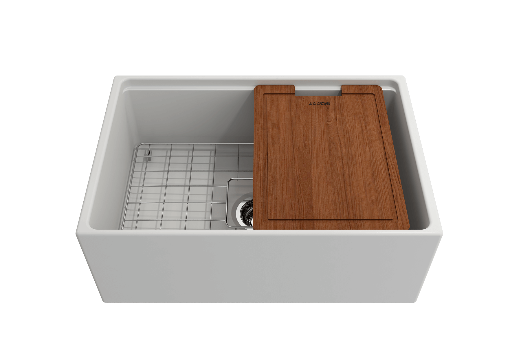 BOCCHI Contempo 27" Fireclay Workstation Farmhouse Sink Kit with Accessories, Matte White, 1628-002-0120