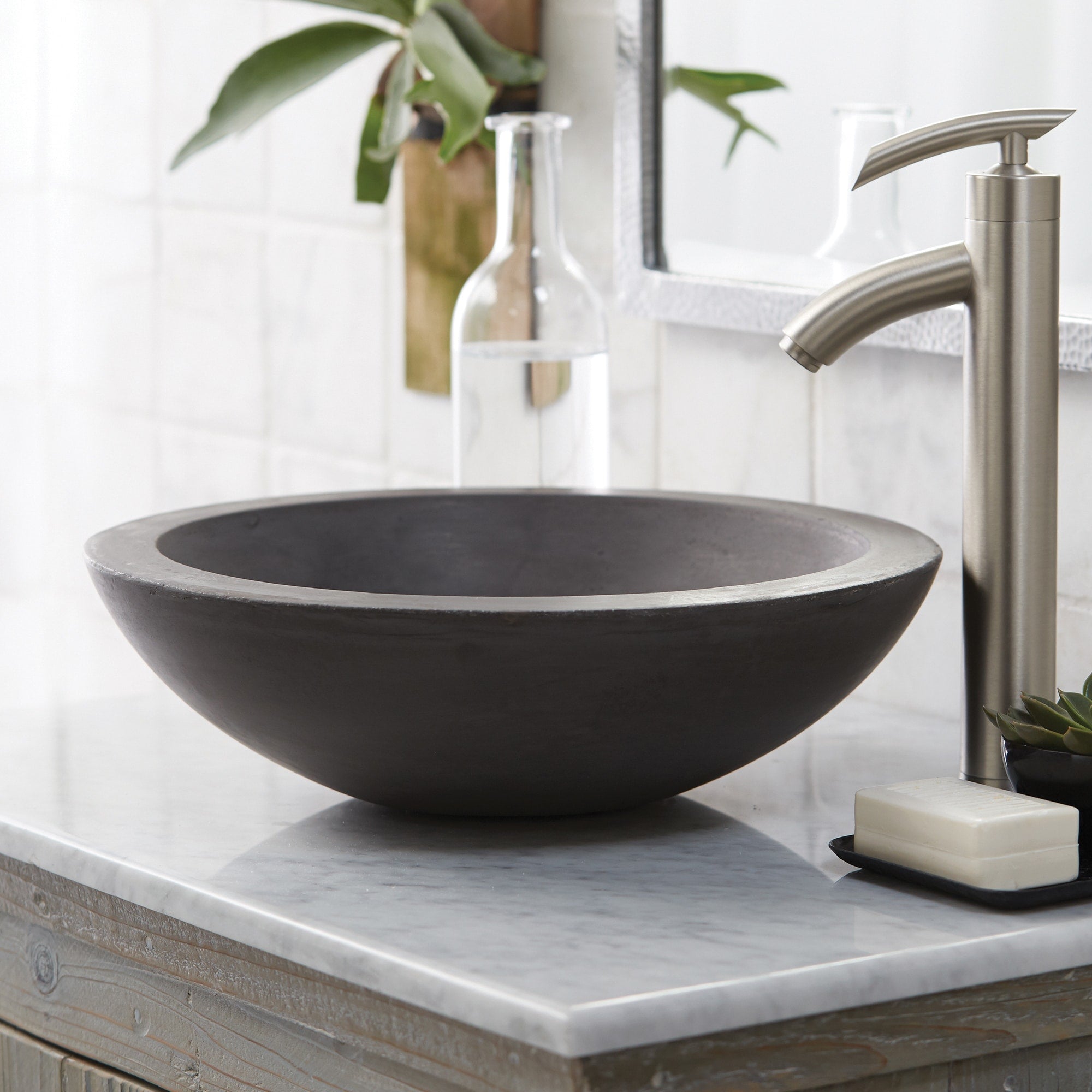 Native Trails Morro 17" Round NativeStone Concrete Bathroom Sink, Slate, NSL1705-S