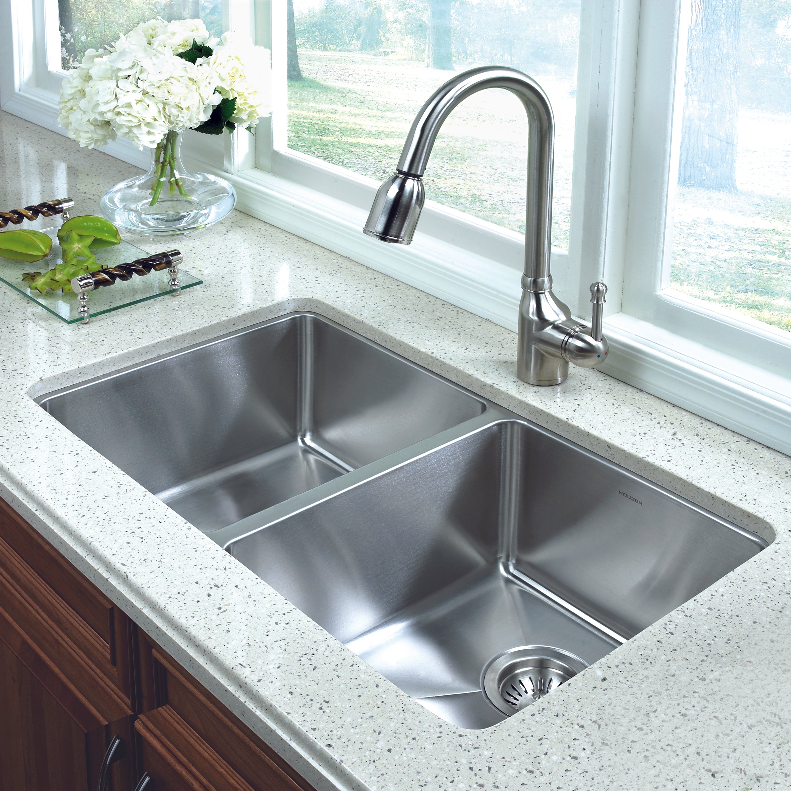 Houzer 31" Stainless Steel Undermount 50/50 Double Bowl Kitchen Sink, NOD-4200 - The Sink Boutique