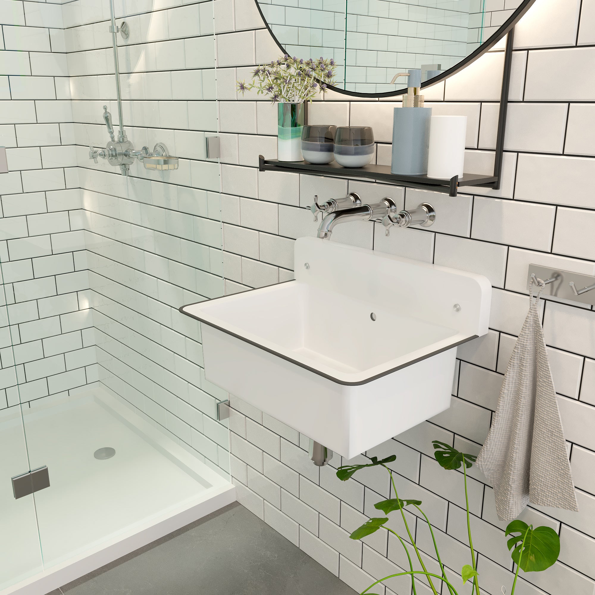 Nantucket Sinks Anchor 20" Wallmount Iron Utility Sink with Accessories, White/White, NS-ACBS20-WW