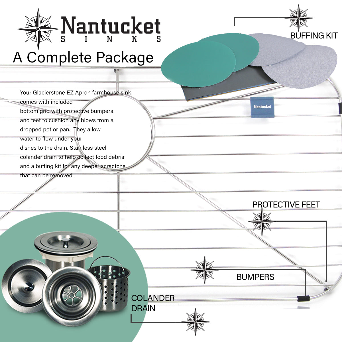 Nantucket Sinks Glacierstone 31" Retrofit Farmhouse Sink, White, NS-GSEZA32S - The Sink Boutique
