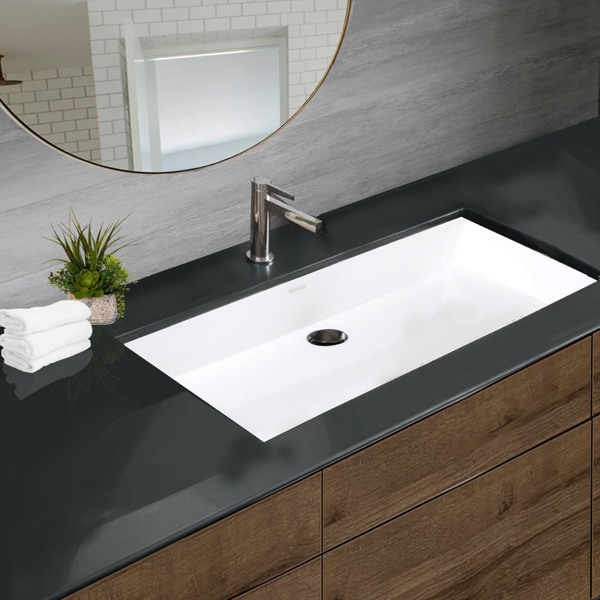 Nantucket Sinks Glacierstone 36" Bathroom Sink, White, NS-GSTR36