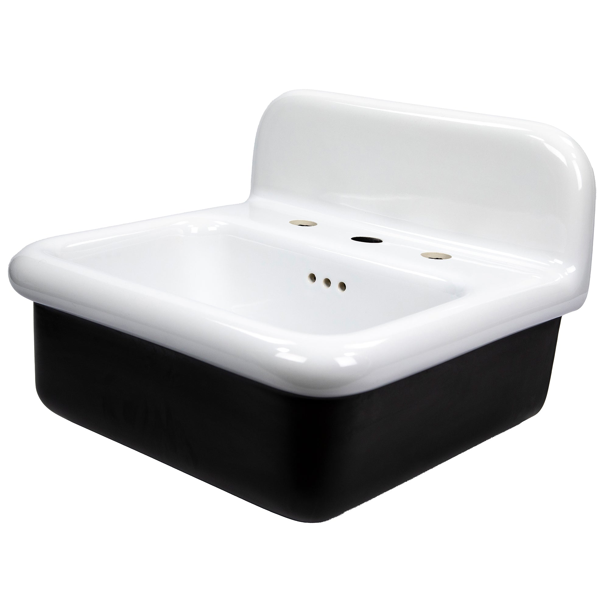 Nantucket Sinks Victorian 19.5" x 17.75" Irregular Wallmount Fireclay Bathroom Sink with Accessories, White/Black, NS-VCDM20-BLKW
