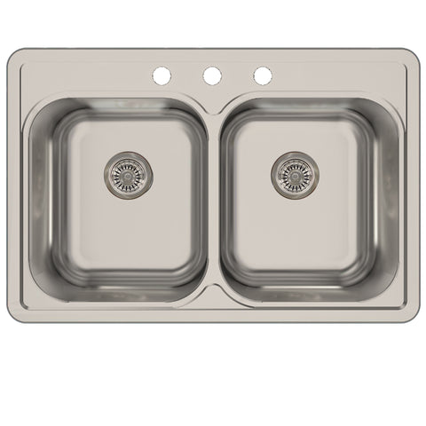 Nantucket Sinks Madaket 33" Drop In/Topmount 304 Stainless Steel Kitchen Sink with Accessories, 50/50 Double Bowl, NS3322-DE