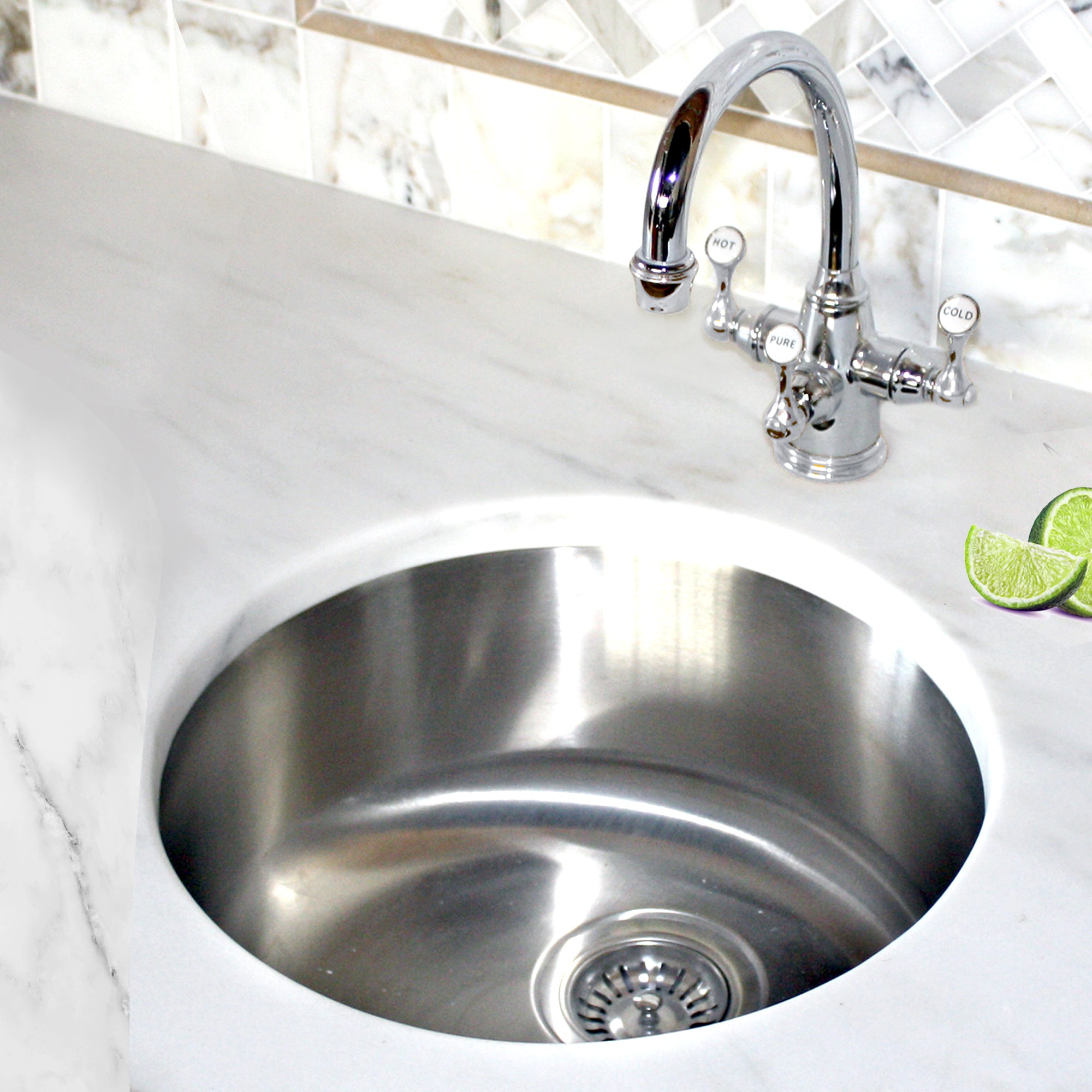 Nantucket Sinks Quidnet 18" Round 304 Stainless Steel Bar/Prep Sink with Accessories, NS37