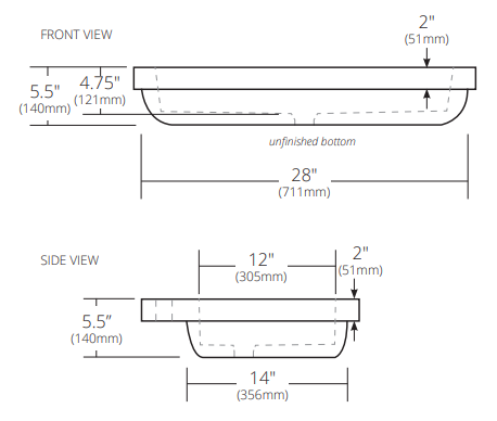 Native Trails Trough 30" Rectangle NativeStone Concrete Bathroom Sink, 1 Faucet Hole, Slate, NSL3019-S