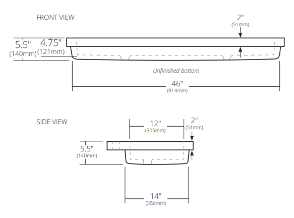 Native Trails Trough 48" Rectangle NativeStone Concrete Bathroom Sink, 2 Faucet Holes, Pearl, NSL4819-P
