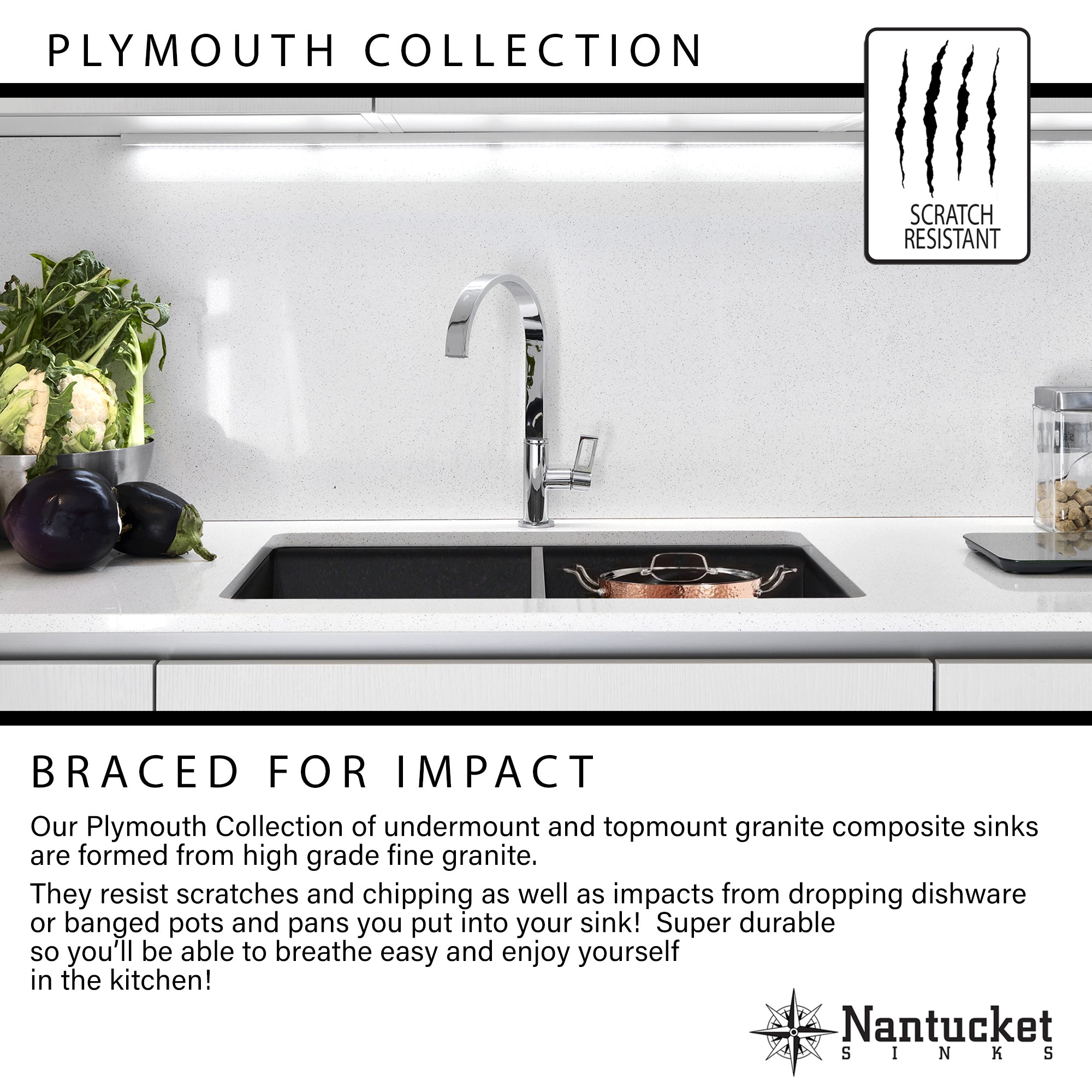 Nantucket Sinks Plymouth 33" Granite Composite Kitchen Sink, 60/40 Double Bowl, Titanium, PR6040-TI-UM - The Sink Boutique