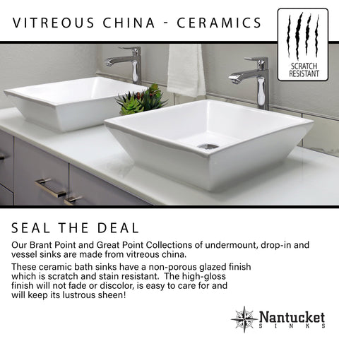 Nantucket Sinks Great Point 24" Ceramic Bathroom Sink, White, UM-2112-W