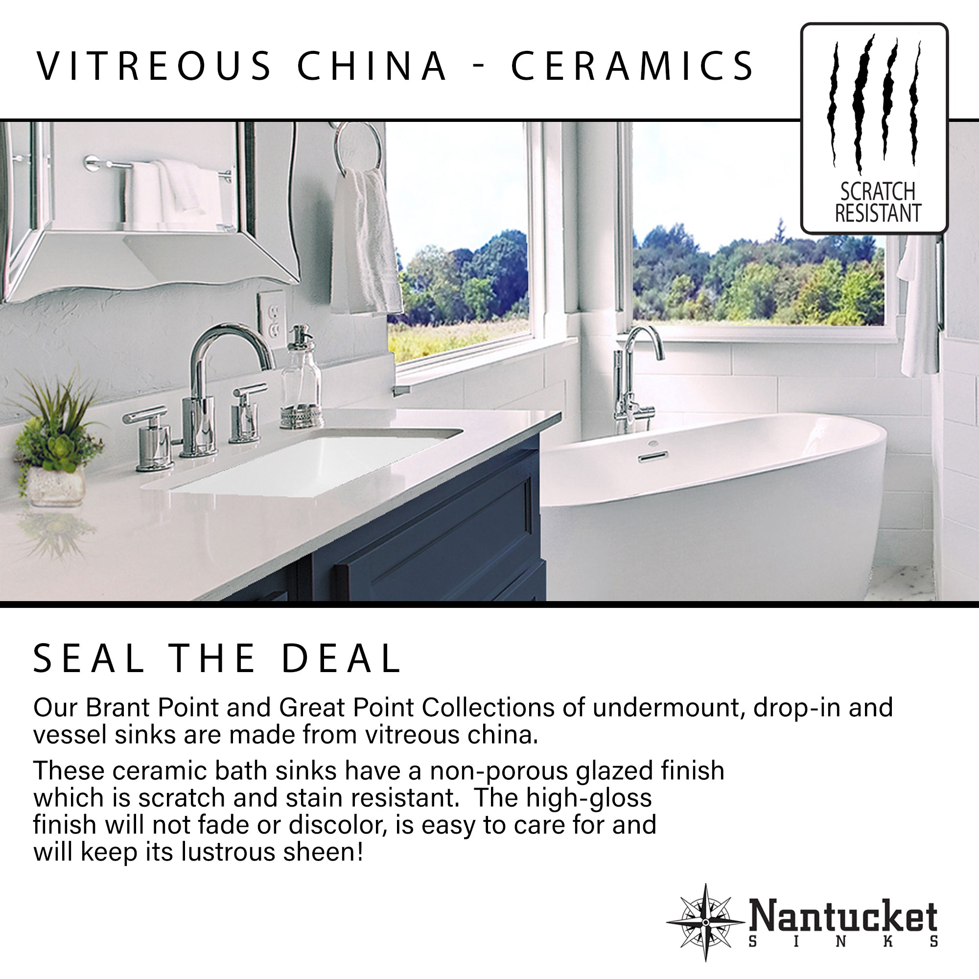 Nantucket Sinks Great Point 17" Rectangle Undermount Ceramic - Vitreous China Bathroom Sink, White, UM-159-W - The Sink Boutique
