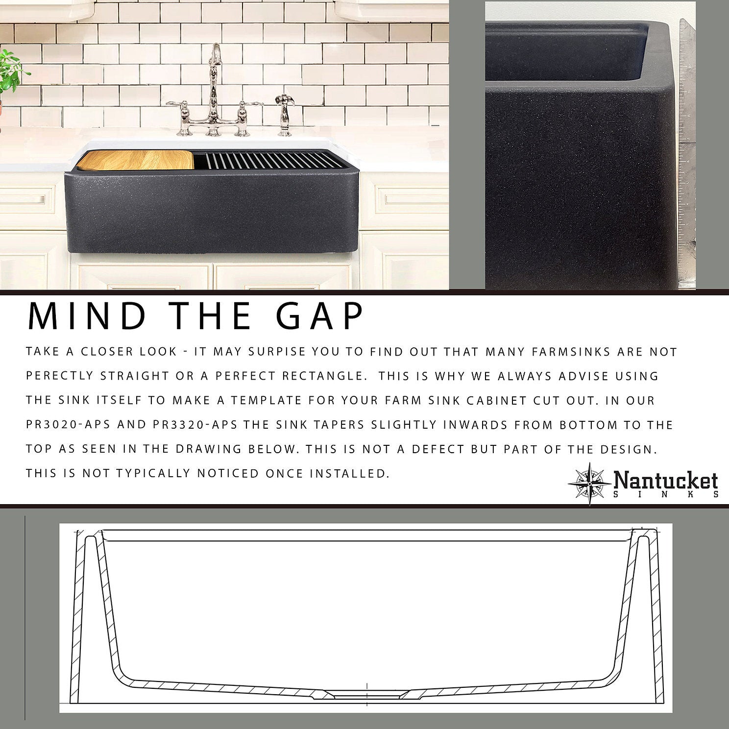 Nantucket Sinks Rockport 30" Granite Composite Workstation Farmhouse Sink with Accessories, Light Grey, PR3020-APS-G