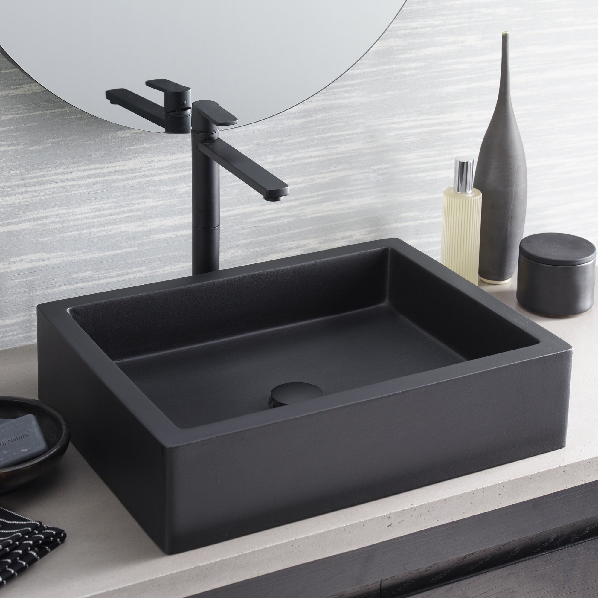 Native Trails Nipomo 19.5" x 15" Rectangle NativeStone Concrete ADA Farmhouse Bathroom Sink, Charcoal, NSL1915-C