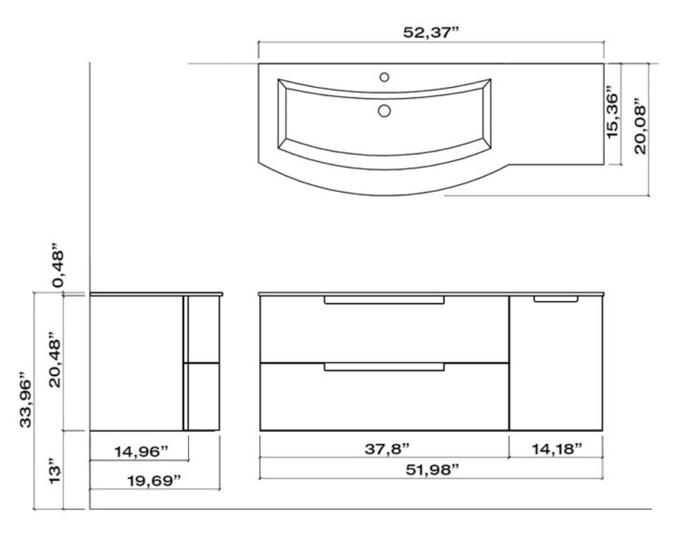 Latoscana 53" Modern Bathroom Vanity, Right Side Cabinet, Oasi Series, OA53OPT2 - The Sink Boutique