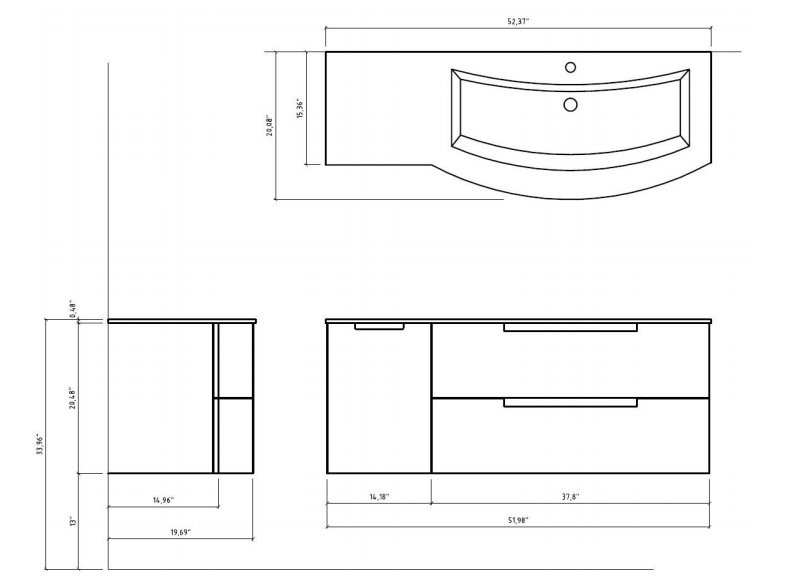 Latoscana 53" Modern Bathroom Vanity, Left Side Cabinet, Oasi Series, OA53OPT3 - The Sink Boutique