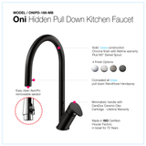 Houzer Oni 1.75 GPM Lever Brass Kitchen Faucet, Pull Down, Matte Black, ONIPD-169-MB