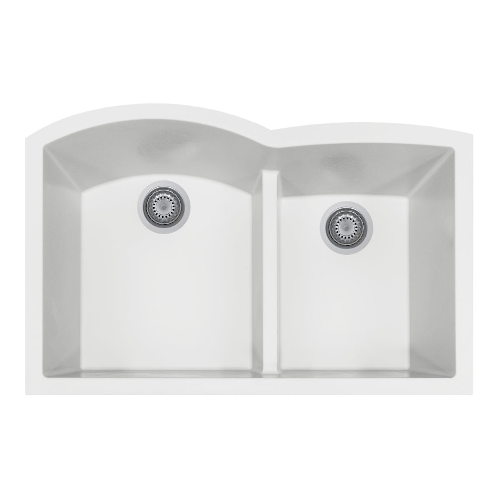 Houzer Quartztone 33" Undermount Granite Kitchen Sink, 60/40 Double Bowl, Cloud, P-175U Cloud