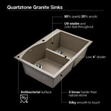 Houzer Quartztone 33" Undermount Granite Kitchen Sink, 60/40 Double Bowl, Cloud, P-175U Cloud