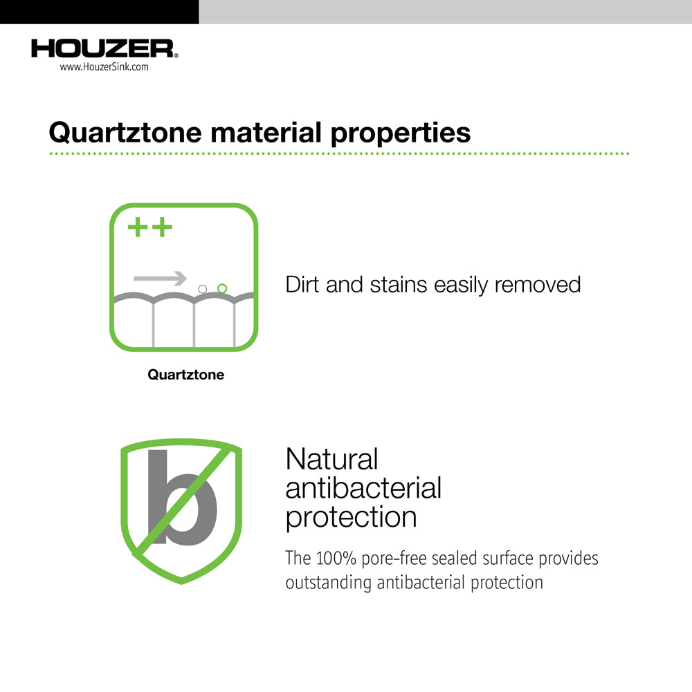 Houzer Quartztone 33" Undermount Granite Kitchen Sink, 60/40 Double Bowl, Cloud, P-175U Cloud