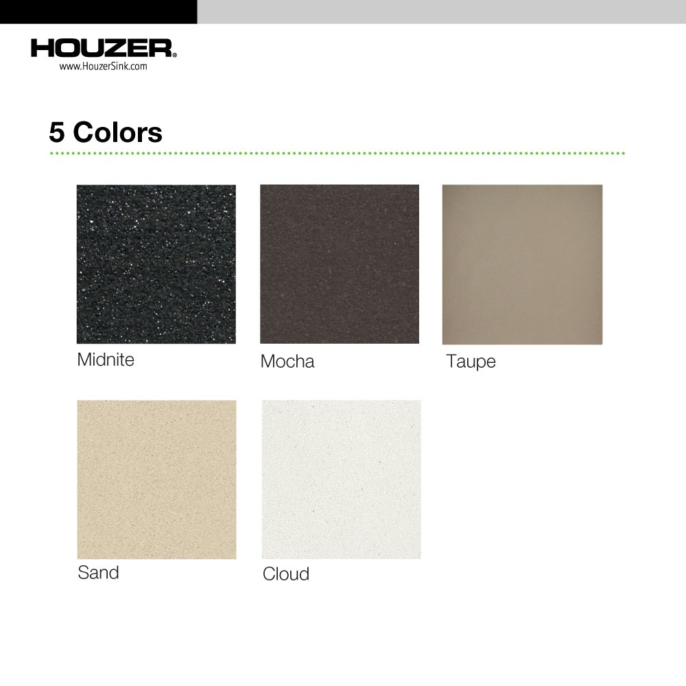 Houzer Quartztone 33" Undermount Granite Kitchen Sink, 60/40 Double Bowl, Cloud, P-175U Cloud