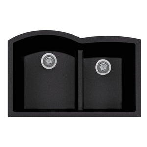 Alternate Image for Houzer Quartztone 33" Undermount Granite Kitchen Sink, 60/40 Double Bowl, Midnite, P-175U Midnite