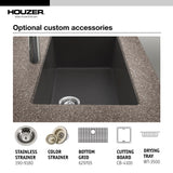 Houzer Quartztone 33" Undermount Granite Kitchen Sink, 60/40 Double Bowl, Midnite, P-175U Midnite