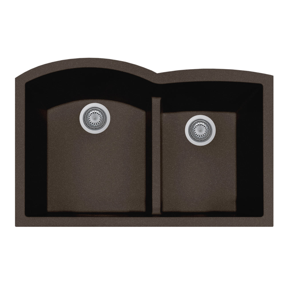 Houzer Quartztone 33" Undermount Granite Kitchen Sink, 60/40 Double Bowl, Mocha, P-175U Mocha