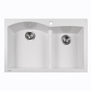 Alternate Image for Houzer Quartztone 33" Drop In/Topmount Granite Kitchen Sink, 60/40 Double Bowl, Cloud, P-175 Cloud
