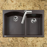 Houzer Quartztone 33" Drop In/Topmount Granite Kitchen Sink, 60/40 Double Bowl, Mocha, P-175 Mocha