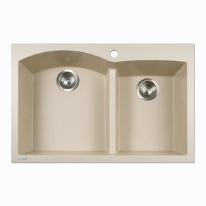 Alternate Image for Houzer Quartztone 33" Drop In/Topmount Granite Kitchen Sink, 60/40 Double Bowl, Sand, P-175 Sand
