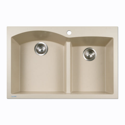 Houzer Quartztone 33" Drop In/Topmount Granite Kitchen Sink, 60/40 Double Bowl, Sand, P-175 Sand