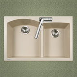 Houzer Quartztone 21" Drop In/Topmount Granite Kitchen Sink, 60/40 Double Bowl, Sand, P-175 Sand
