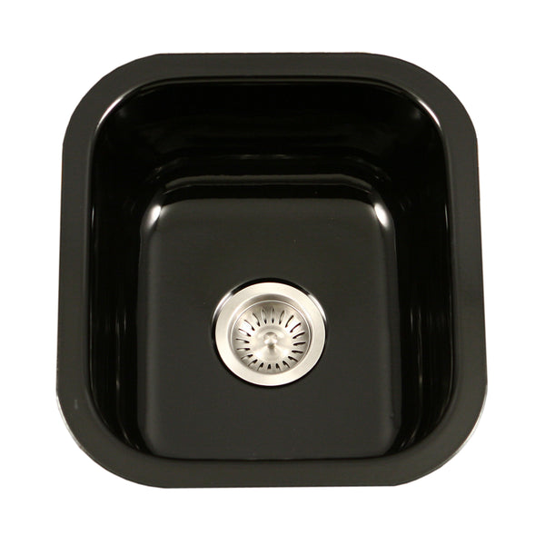 Houzer 16" Porcelain Enamel Steel Undermount Bar/Prep Sink, Black, PCB-1750 BL