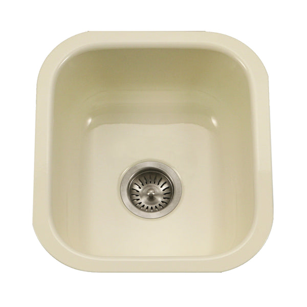 Houzer 16" Porcelain Enamel Steel Undermount Bar/Prep Sink, Biscuit, PCB-1750 BQ