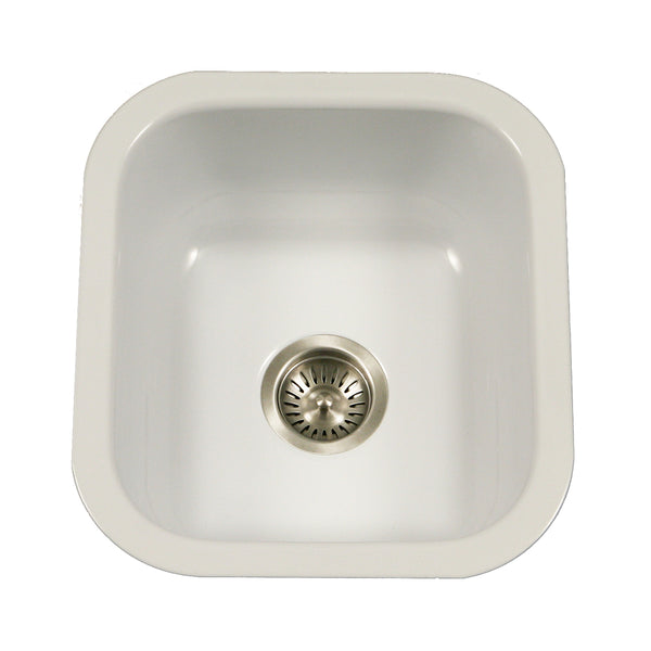 Houzer 16" Porcelain Enamel Steel Undermount Bar/Prep Sink, White, PCB-1750 WH