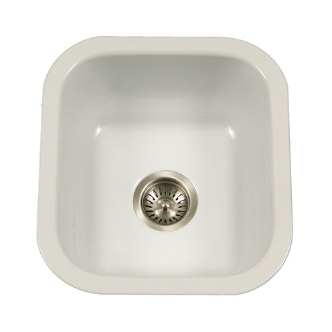Houzer 16" Porcelain Enamel Steel Undermount Bar/Prep Sink, White, PCB-1750 WH