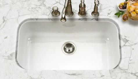 Houzer 31" Porcelain Enamel Steel Undermount Single Bowl Kitchen Sink, White, PCG-3600 WH - The Sink Boutique