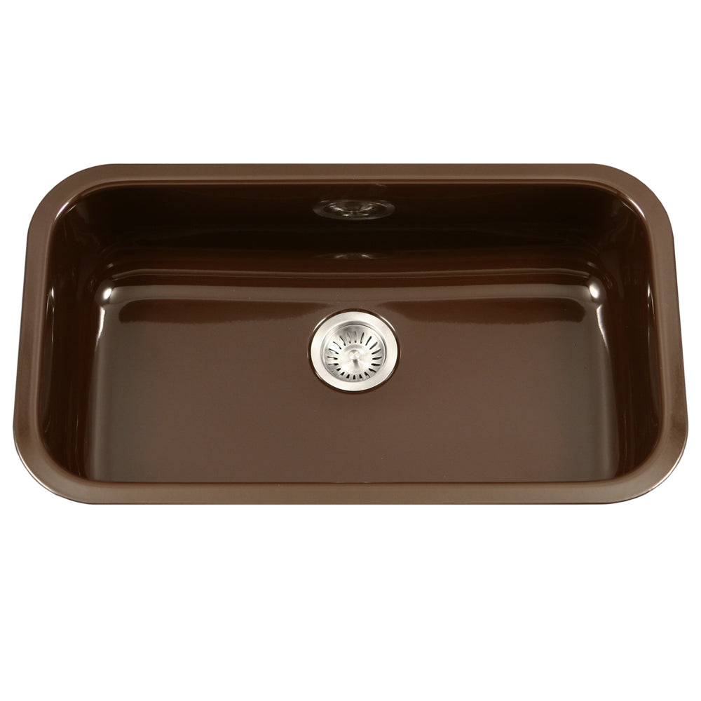 Houzer 31" Porcelain Enamel Steel Undermount Single Bowl Kitchen Sink, Brown, PCG-3600 ES