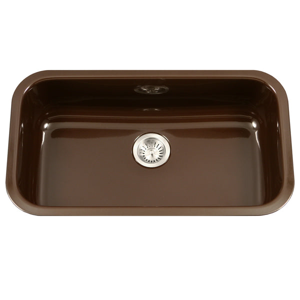 Houzer 31" Porcelain Enamel Steel Undermount Single Bowl Kitchen Sink, Brown, PCG-3600 ES
