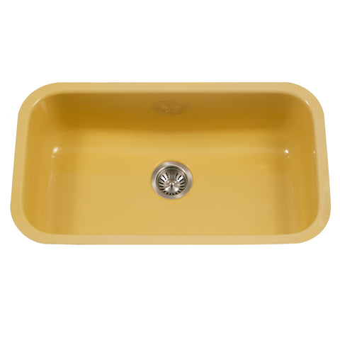 Houzer 31" Porcelain Enamel Steel Undermount Single Bowl Kitchen Sink, Yellow, PCG-3600 LE