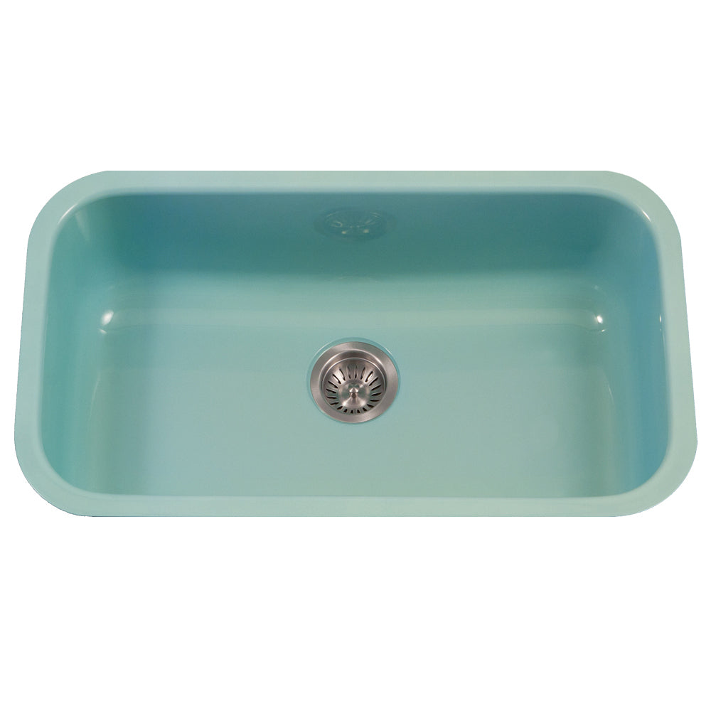Houzer 31" Porcelain Enamel Steel Undermount Single Bowl Kitchen Sink, Green, PCG-3600 MT