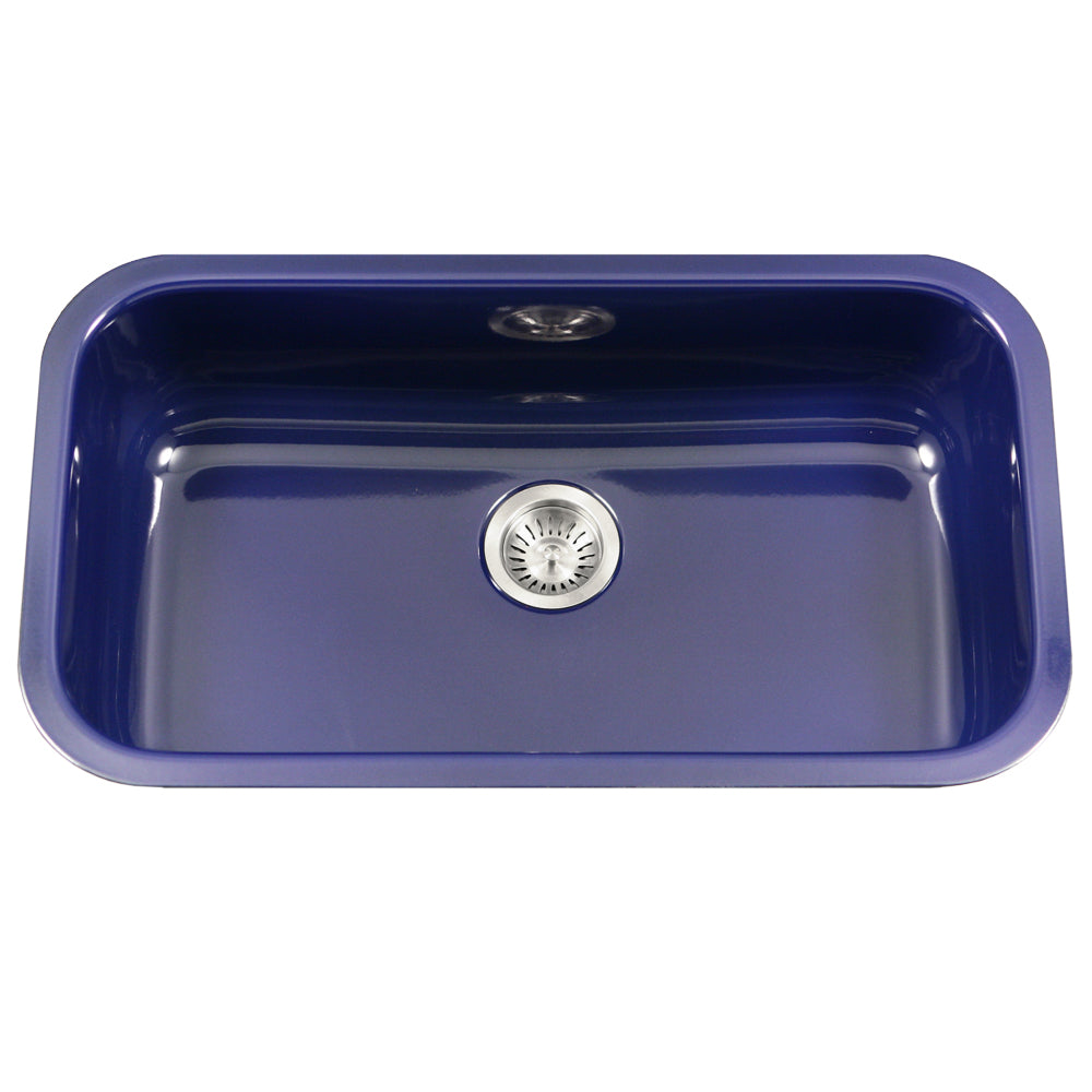 Houzer 31" Porcelain Enamel Steel Undermount Single Bowl Kitchen Sink, Blue, PCG-3600 NB